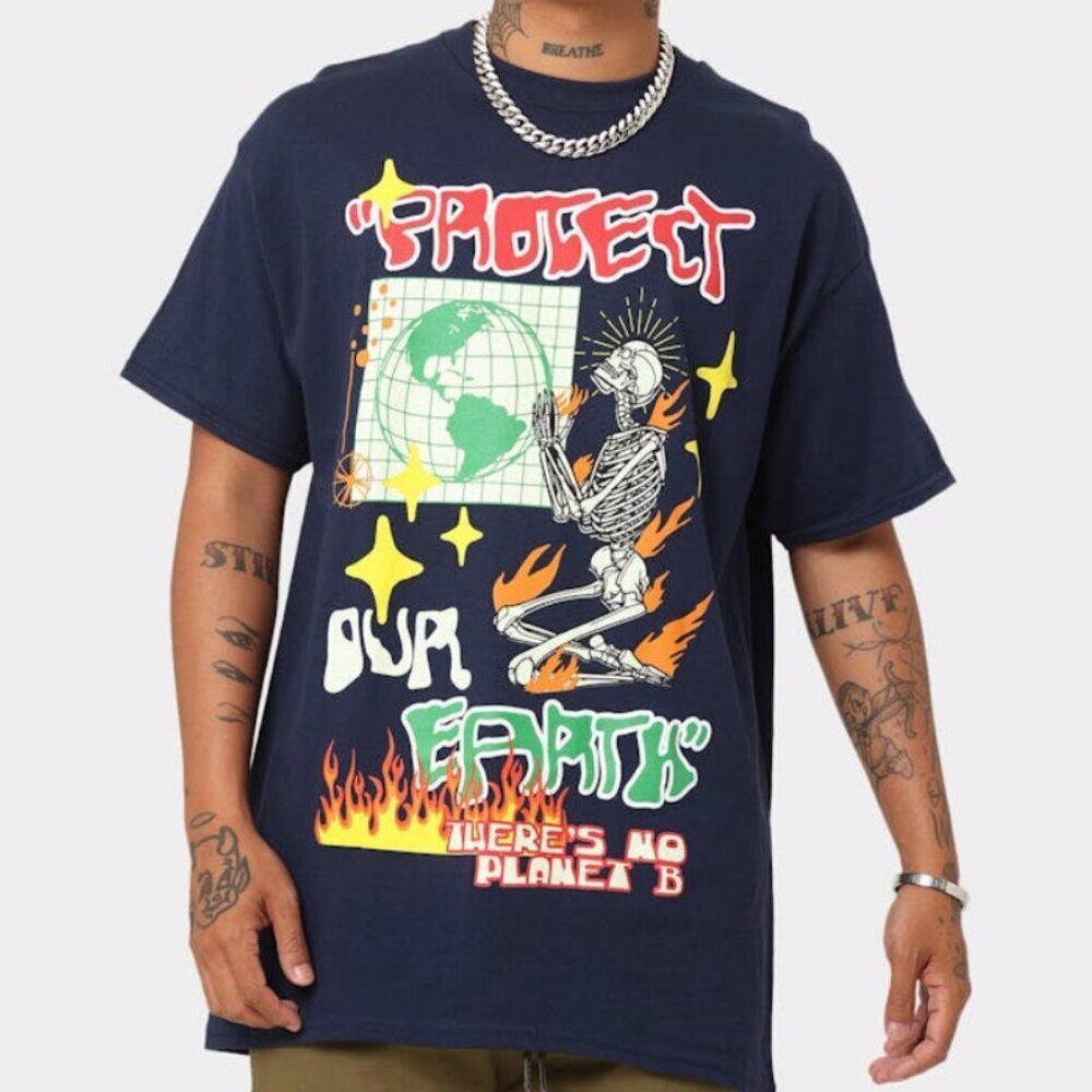 GOAT Crew Protect Our Earth Skeleton Graphic Cotton Streetwear T-Shirt Size XL